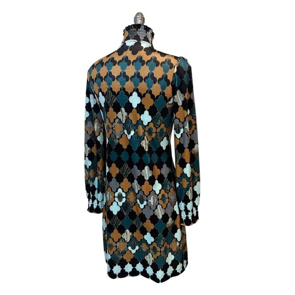 Tyler Boe Multicolor Geometric Print High-Neck Geometric Velvet Dress XS - Picture 3 of 5
